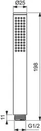 Ideal Standard Armatur mit ovalem Kopf, vertikaler Ausführung und Lochmuster, Anschlussteil mit G1/2 Gewinde, klare Dimensionen.